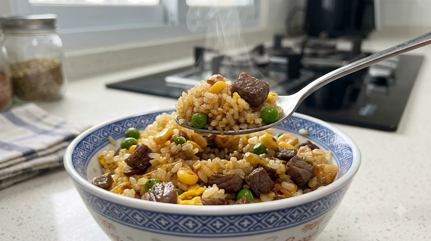 Riz Sauté Parfumé au Bœuf et à l'Ail