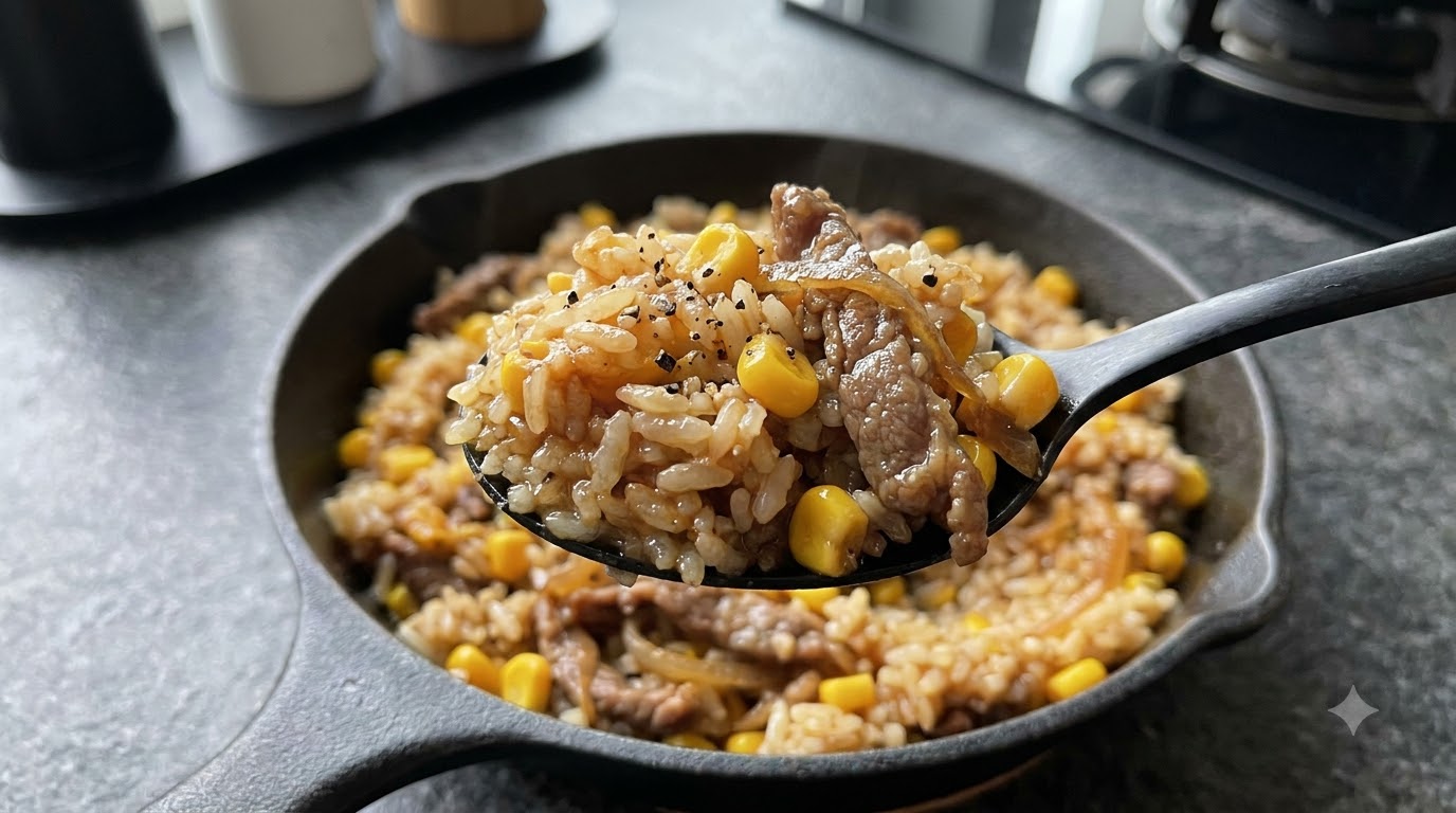 Riz au Bœuf et Beurre Façon Teppanyaki en Dix Minutes