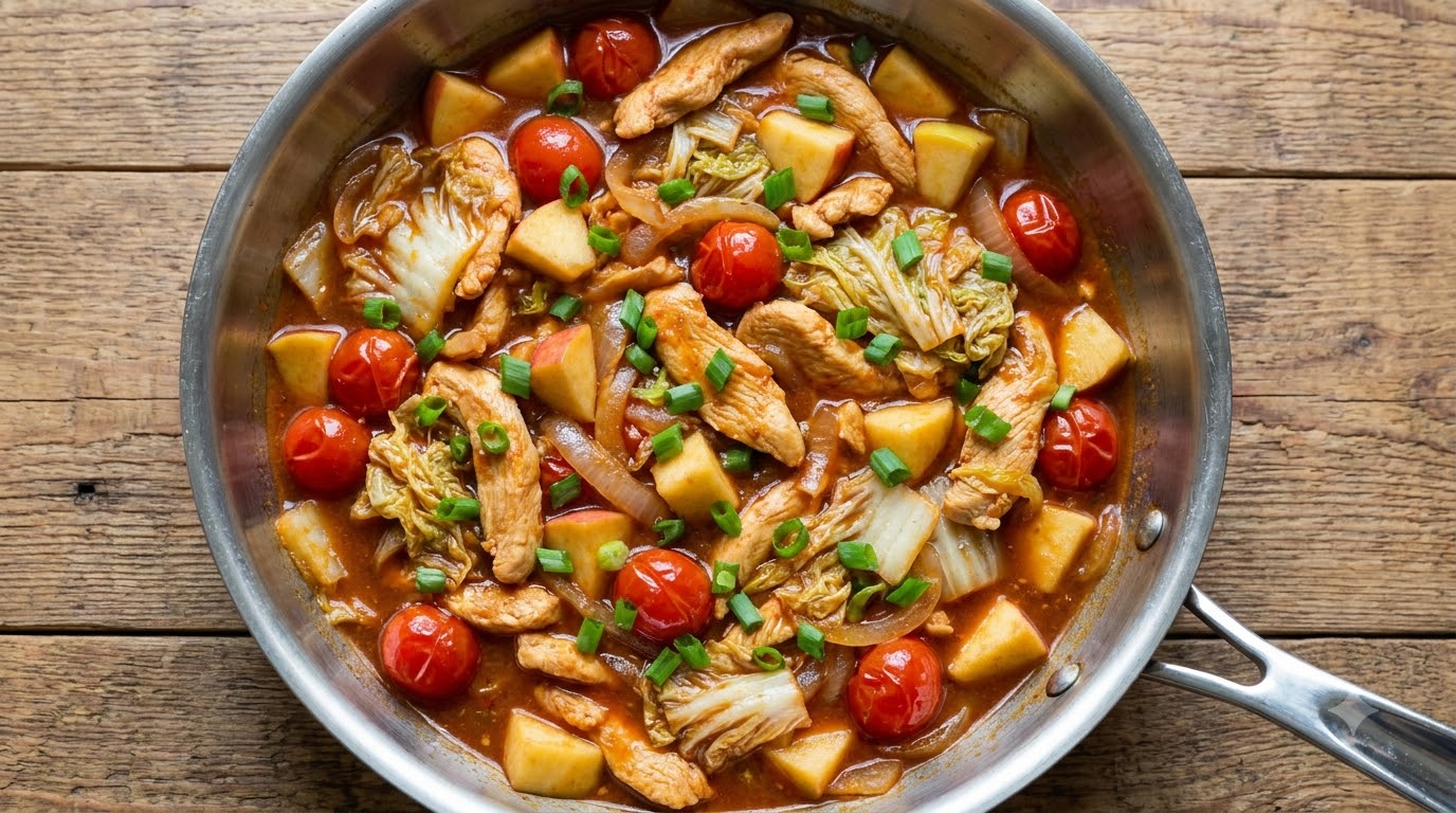 Sauté de poulet et légumes faible en gras en une seule poêle