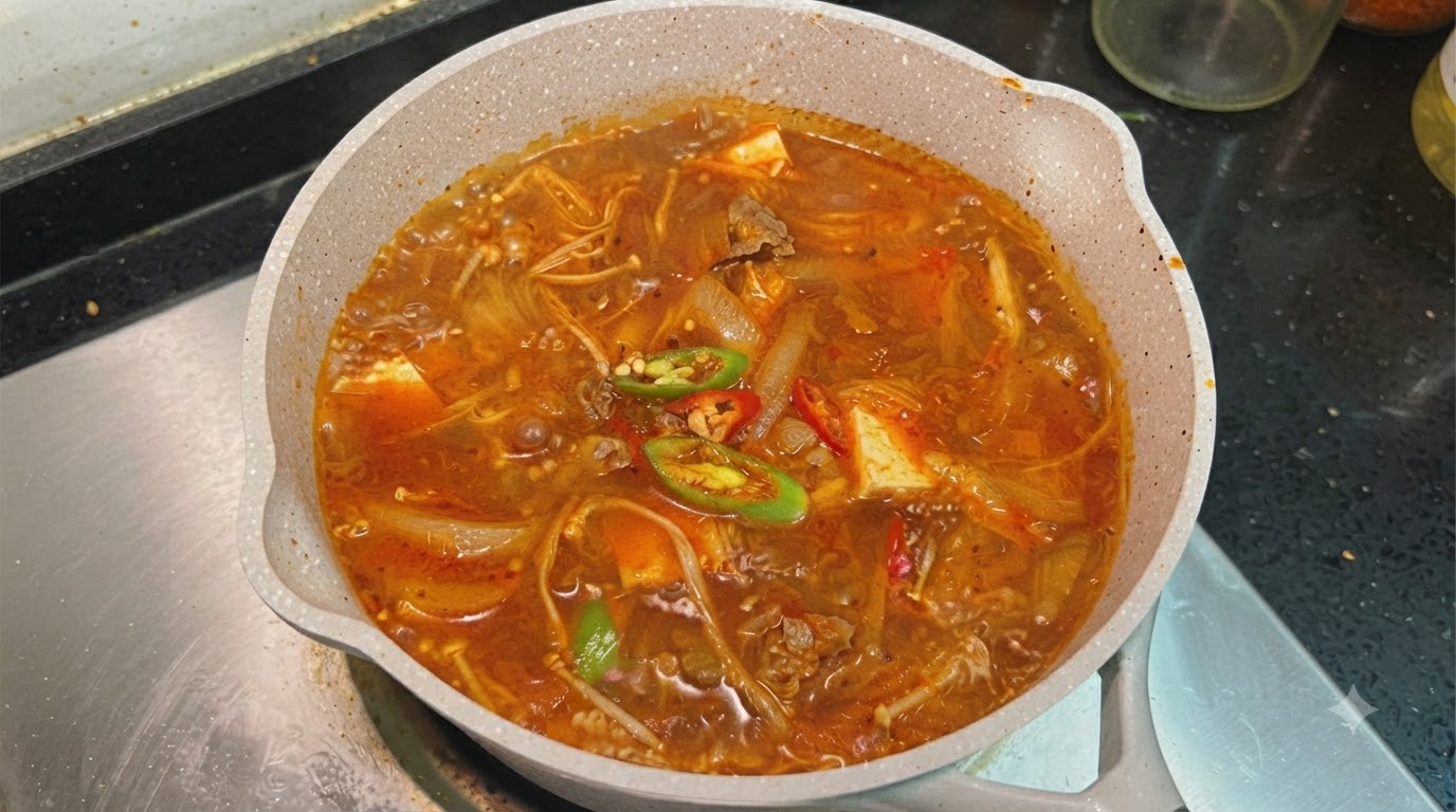 Soupe Épicée au Bœuf, Kimchi et Tofu