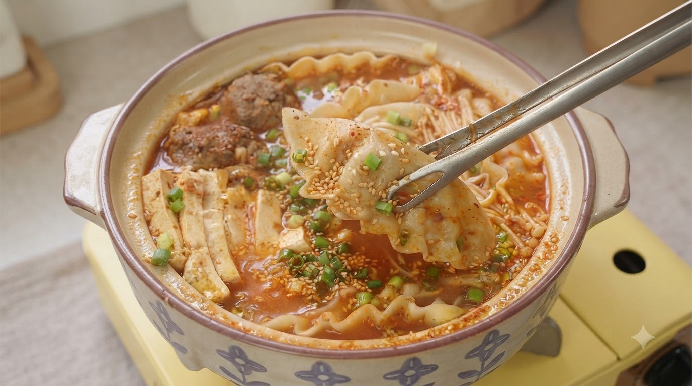 Hot-pot coréen au kimchi et raviolis
