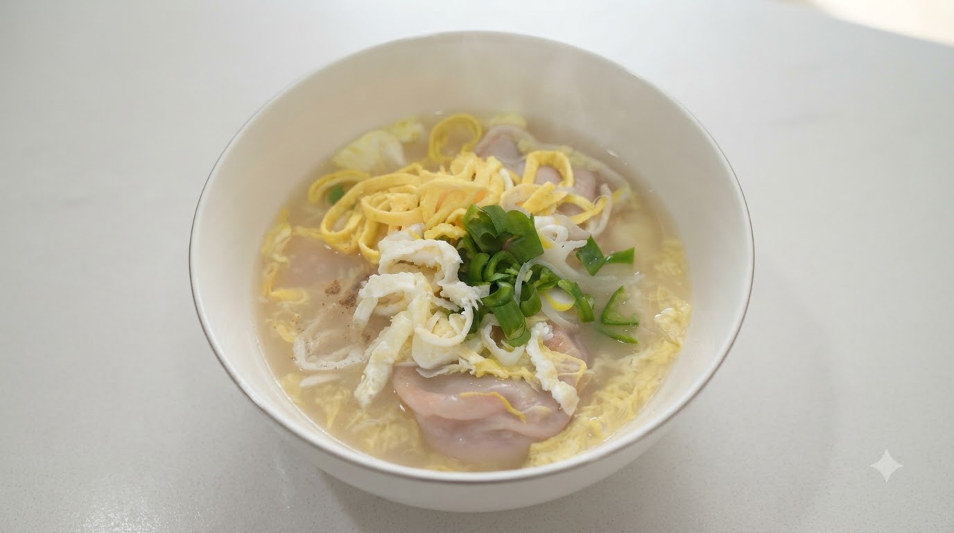 Soupe coréenne traditionnelle de gâteaux de riz et raviolis (Tteokguk)