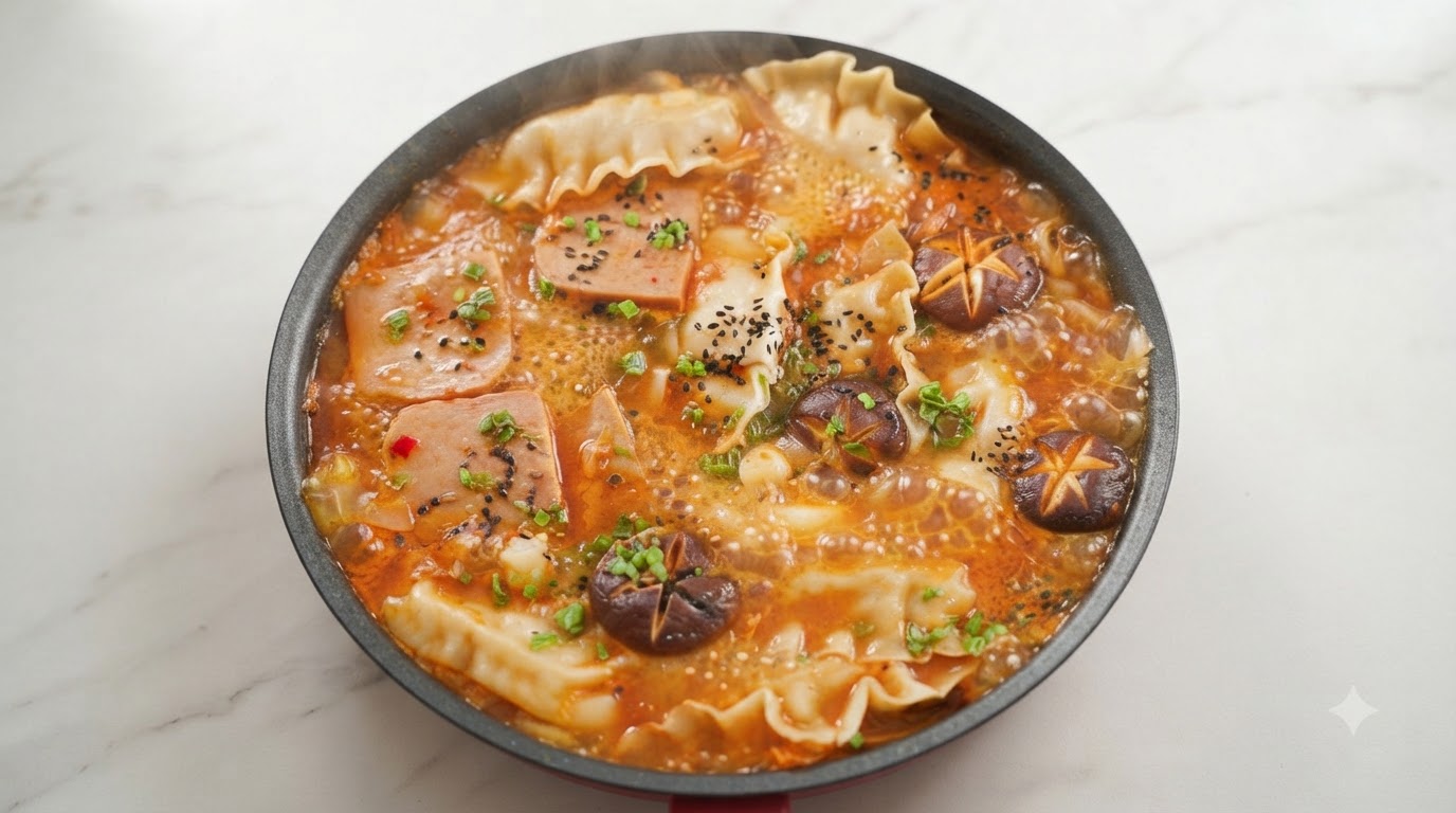 Soupe Coréenne au Kimchi, Galettes de Riz et Dumplings (Tteok-mandu-guk)