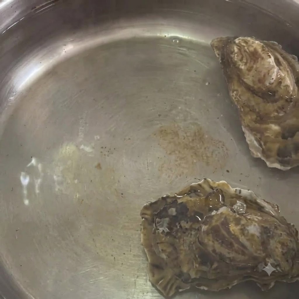 Des huîtres en train de bouillir dans une casserole en acier inoxydable remplie deau chaude.