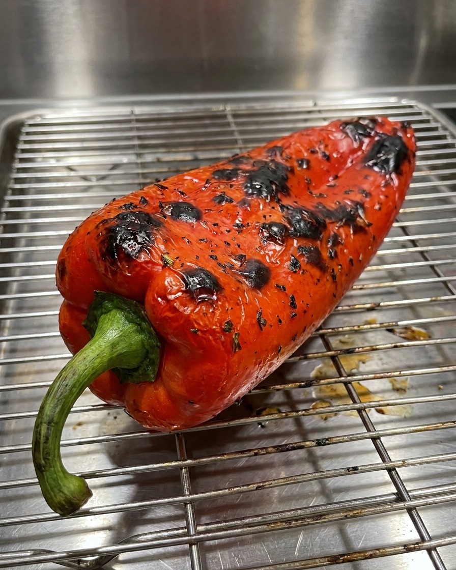 Morceaux de piment rouge à lintérieur du récipient du mixeur.