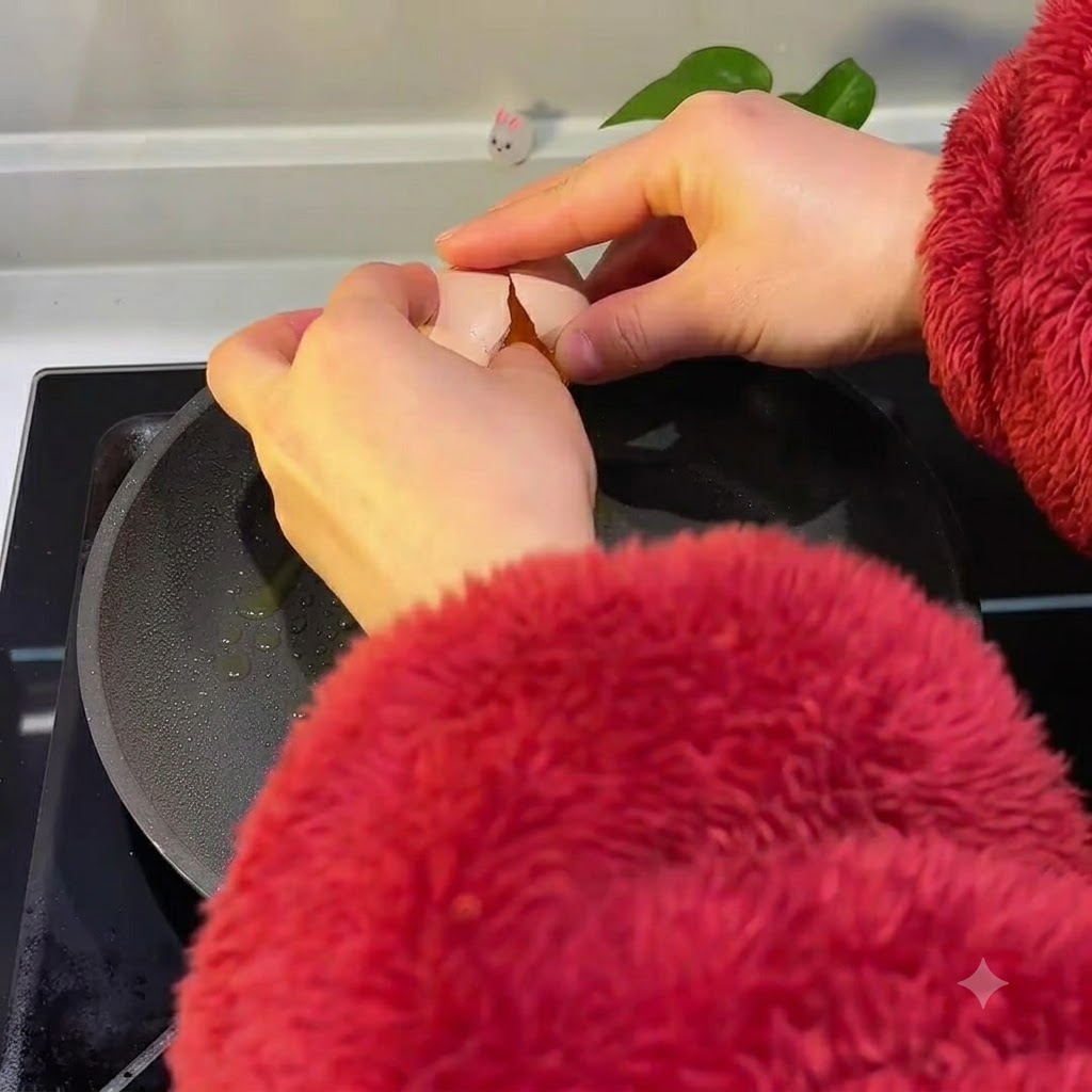 Deux œufs cassés dans une poêle graissée sur une cuisinière.