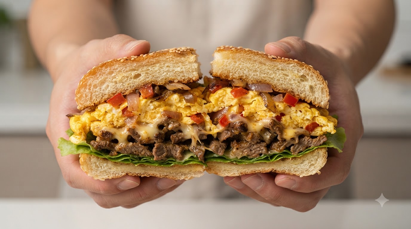 Burger Beurre Moelleux aux Œufs, Bœuf et Fromage Fondu
