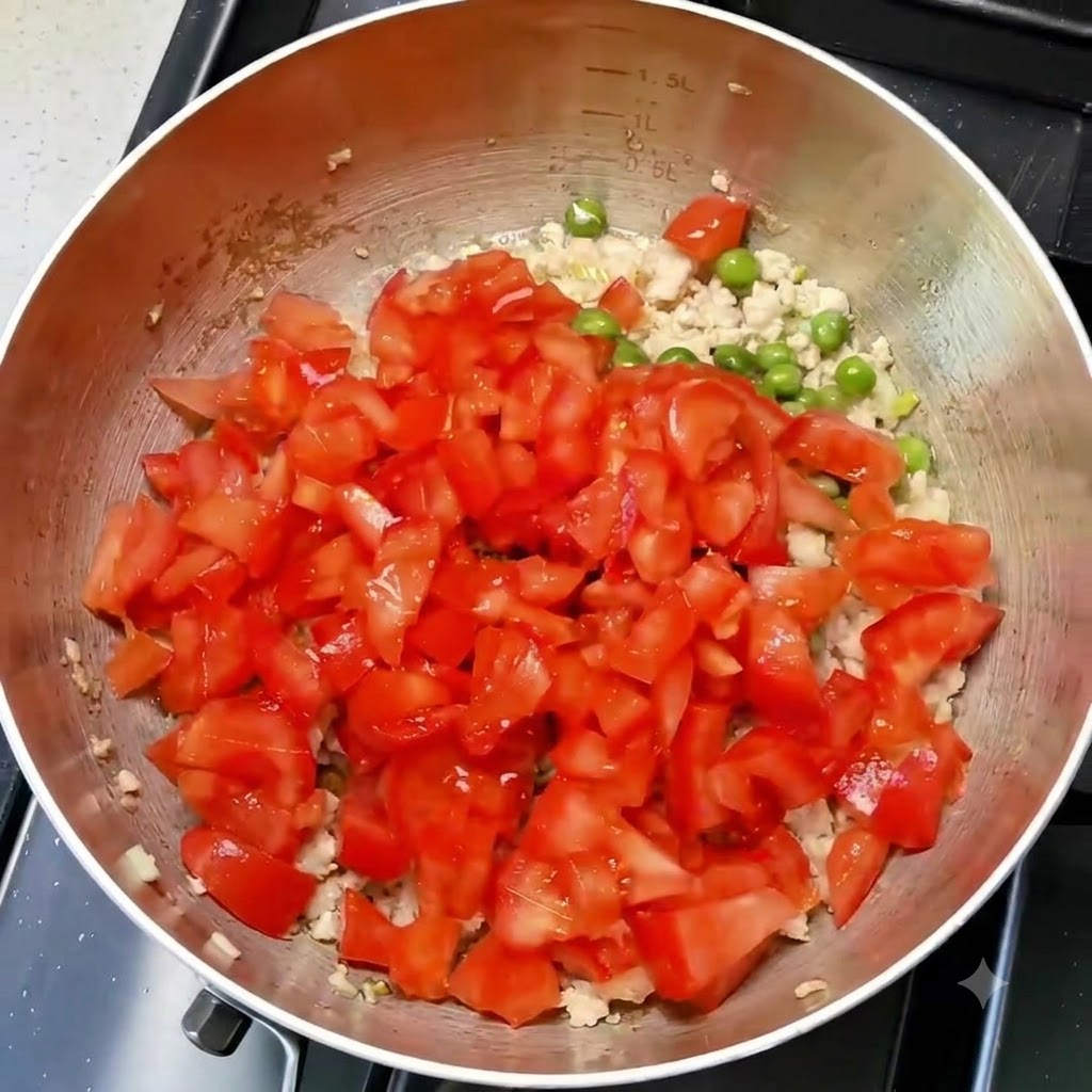 Une cuillère de sel en train dêtre saupoudrée sur les ingrédients à lintérieur de la poêle de cuisson.