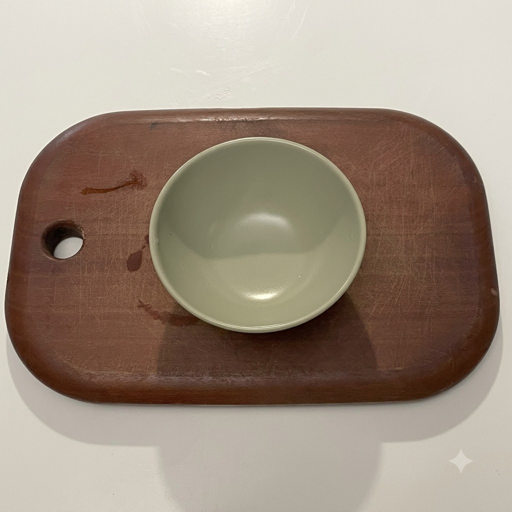 Un mélange de sauce sombre préparé à lintérieur dun petit bol en céramique verte.
