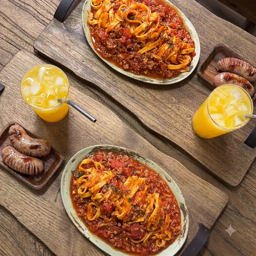 Des nouilles fettuccine fraîches sortant de laccessoire dune machine à pâtes sur une planche.