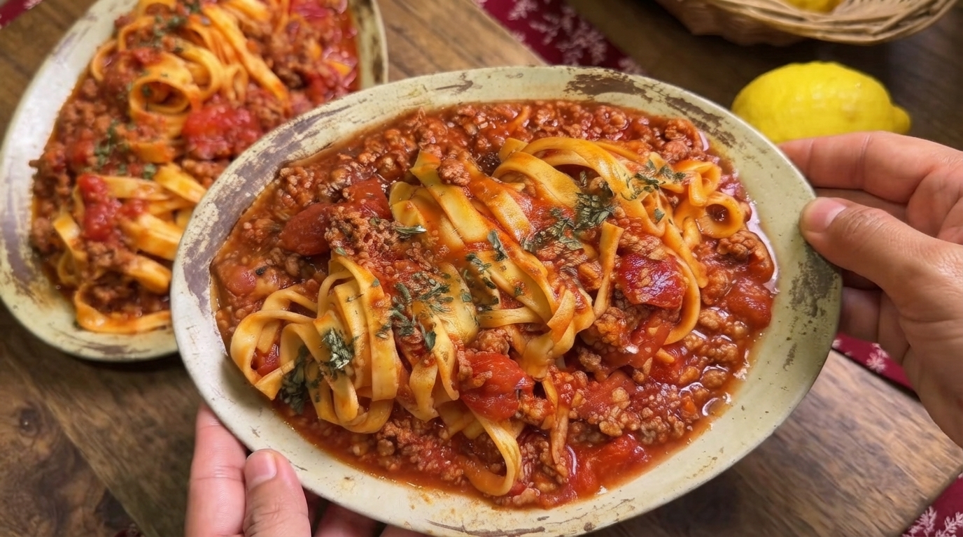 Pâtes Maison Artisanales à la Sauce Tomate et Viande