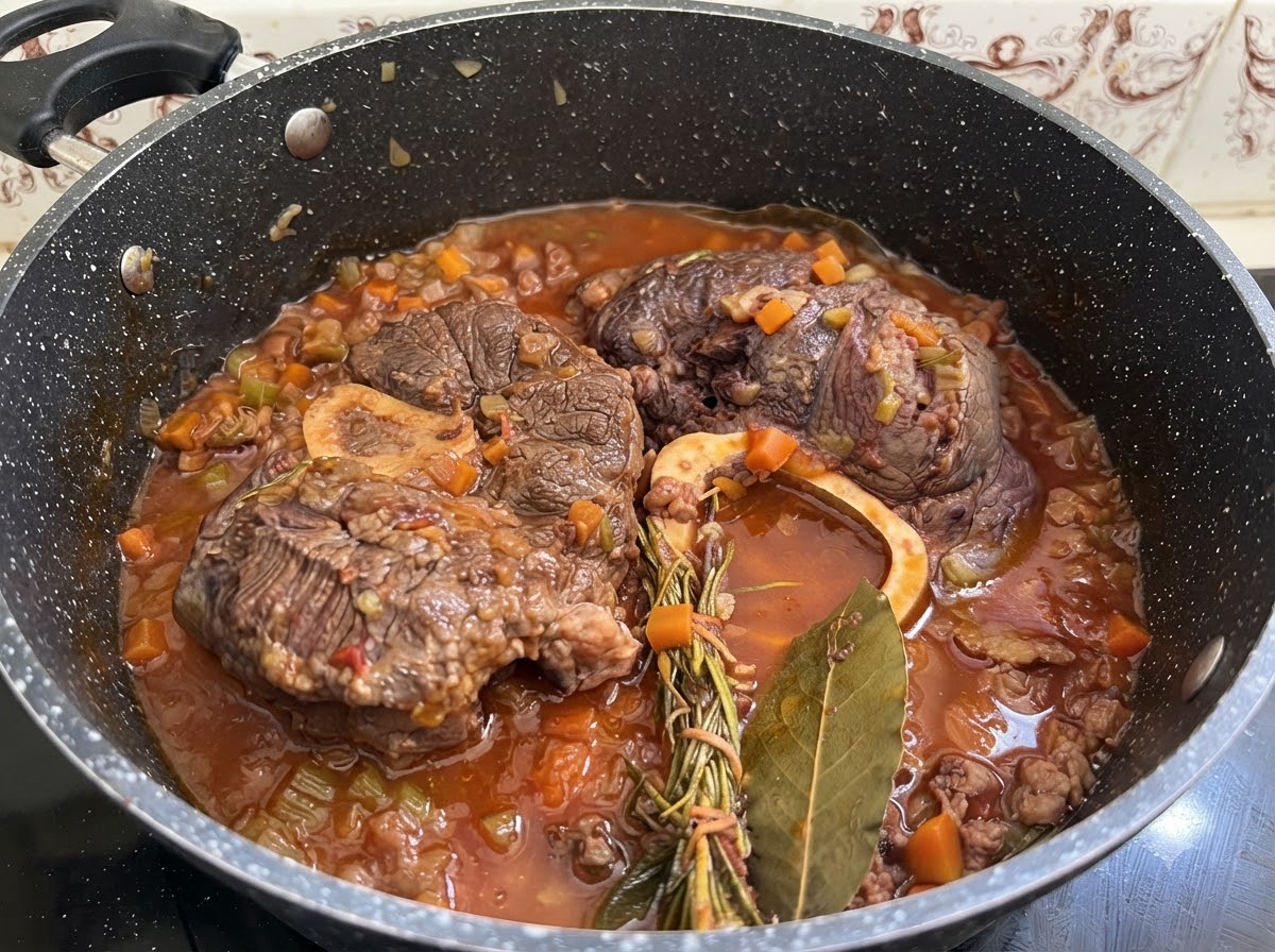 Du bœuf cuit retiré de la cocotte à laide dun ustensile pour le laisser refroidir.