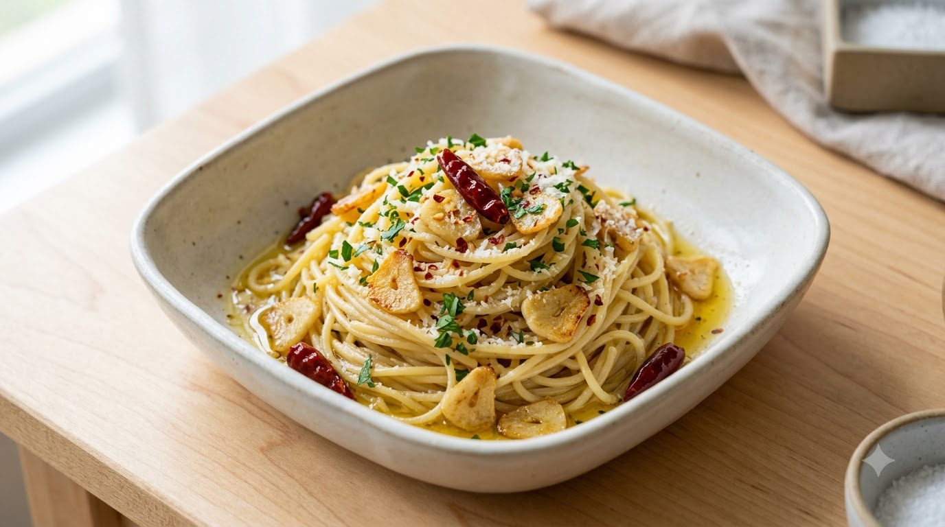 Pâtes à l'Huile d'Ail et Piment à la Coriandre