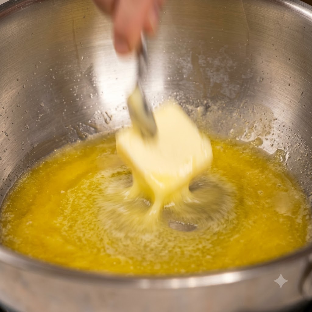 De lail émincé en train dêtre sauté dans du beurre fondu à lintérieur dune poêle à laide de pinces de cuisine.