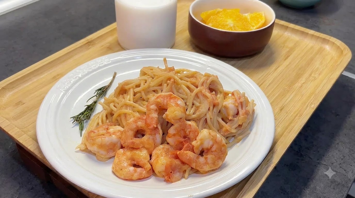 Pâtes Crémeuses aux Crevettes et à la Tomate