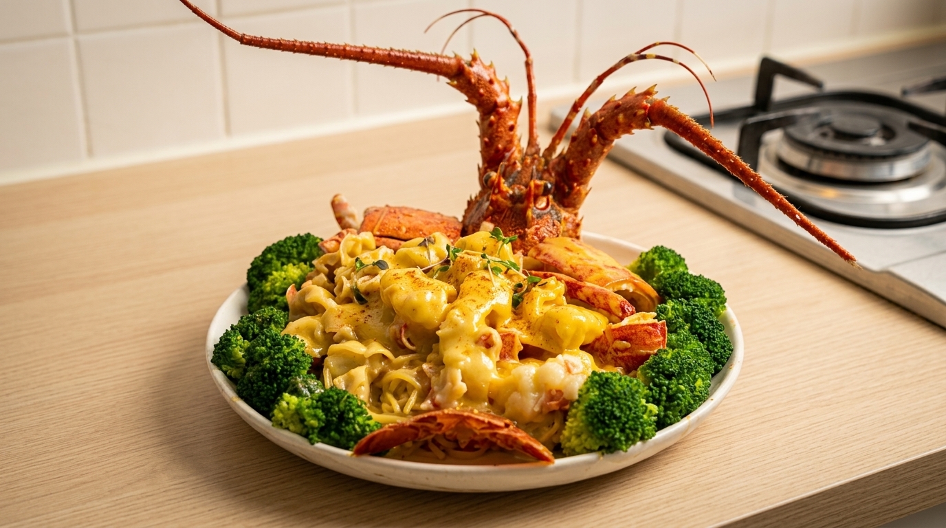 Homard épineux au fromage et nouilles E-fu
