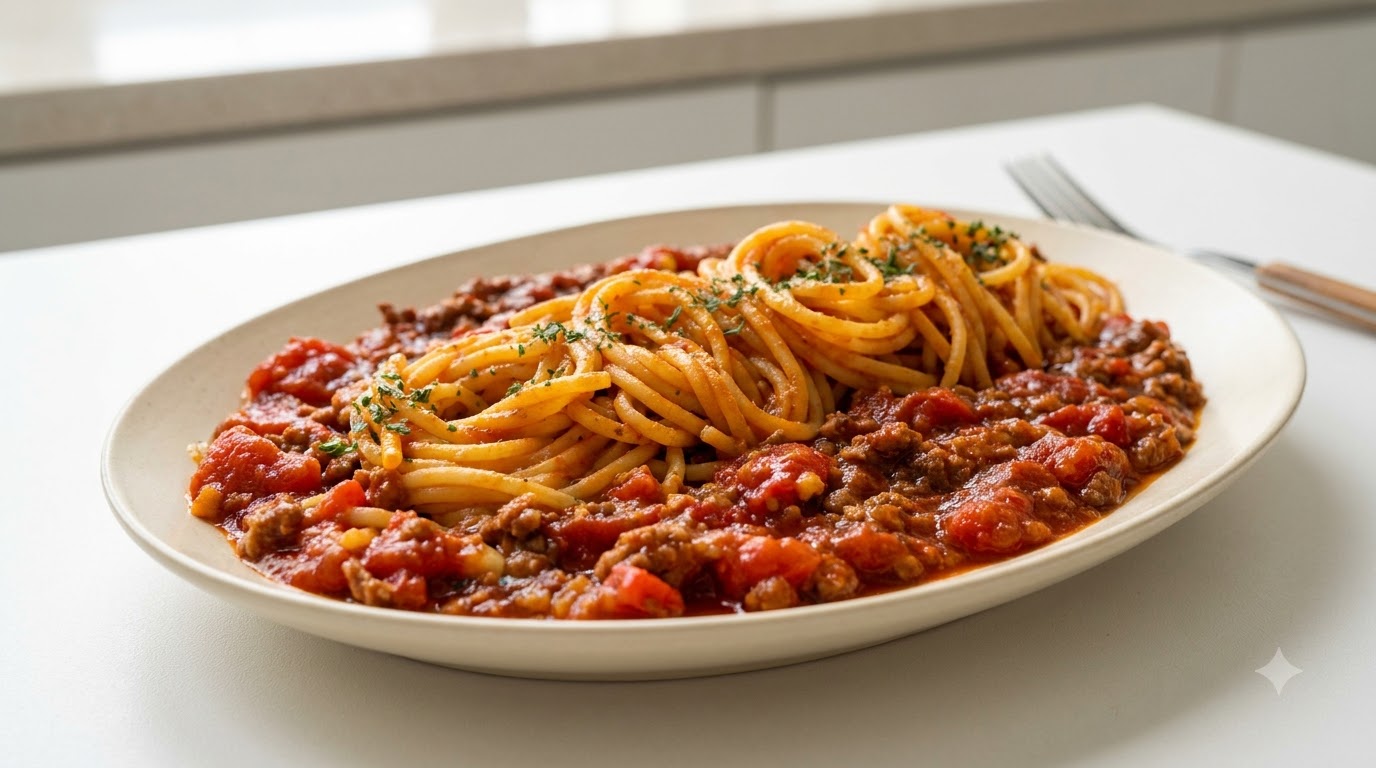 Spaghettis Généreux au Bœuf et à la Tomate