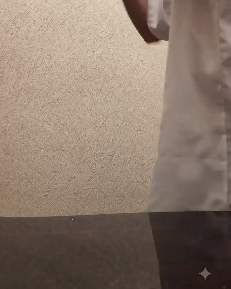 Une personne secouant vigoureusement un shaker a cocktail en argent contre un mur beige texture.