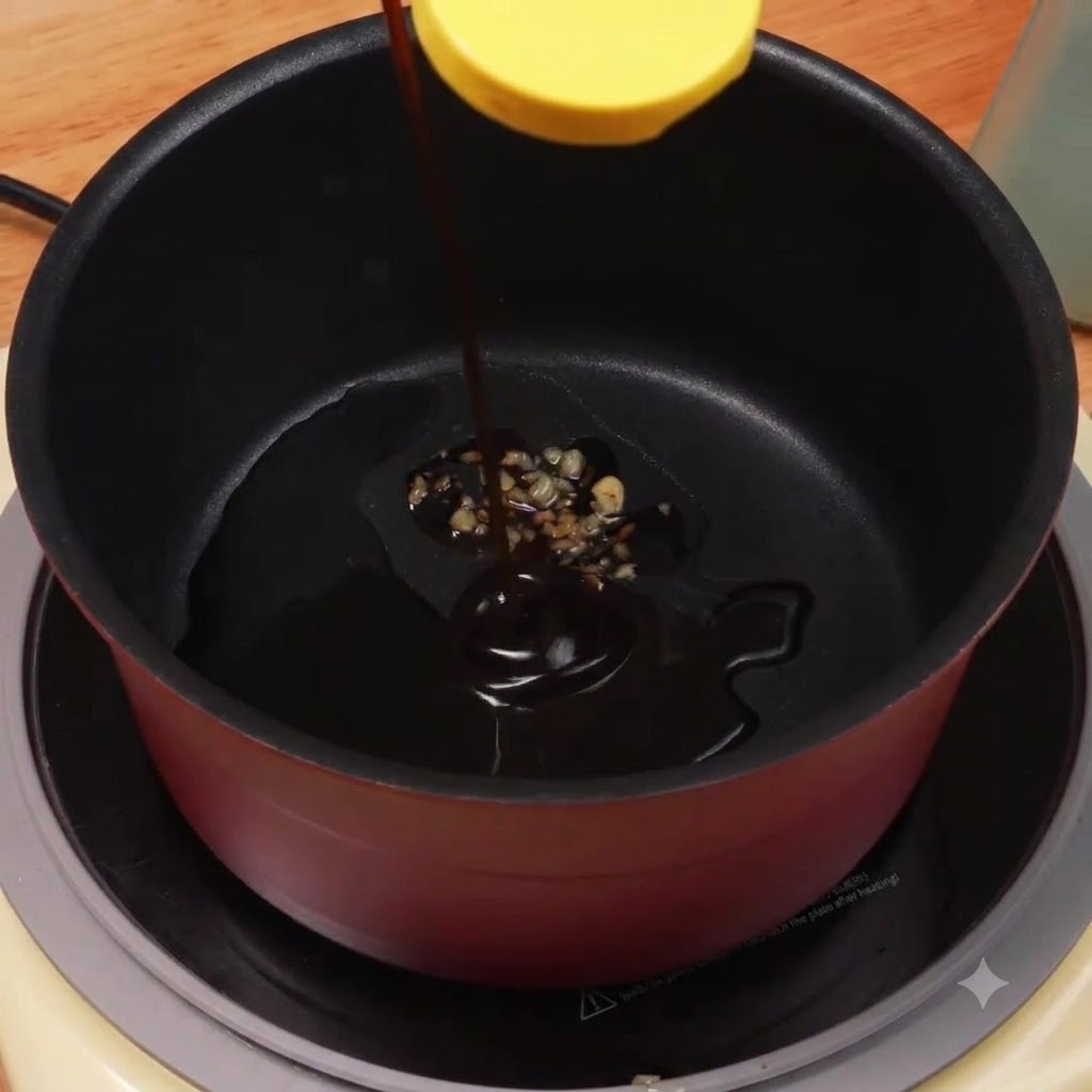 Ajout du substitut de sucre et des assaisonnements dans la casserole avec le mélange de sauce.