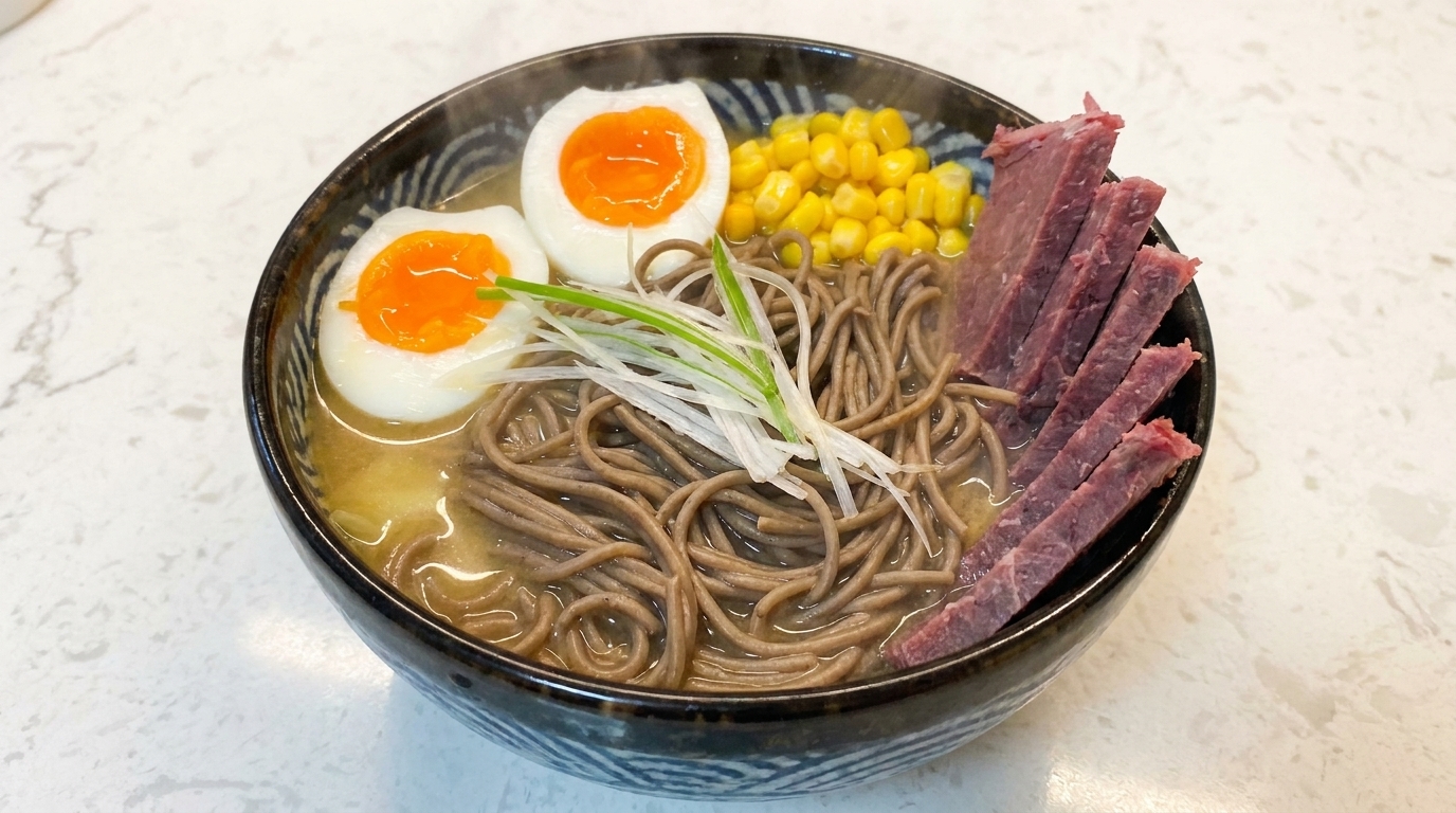 Ramen Soba Miso Faible en Matières Grasses au Bœuf et à l'Œuf