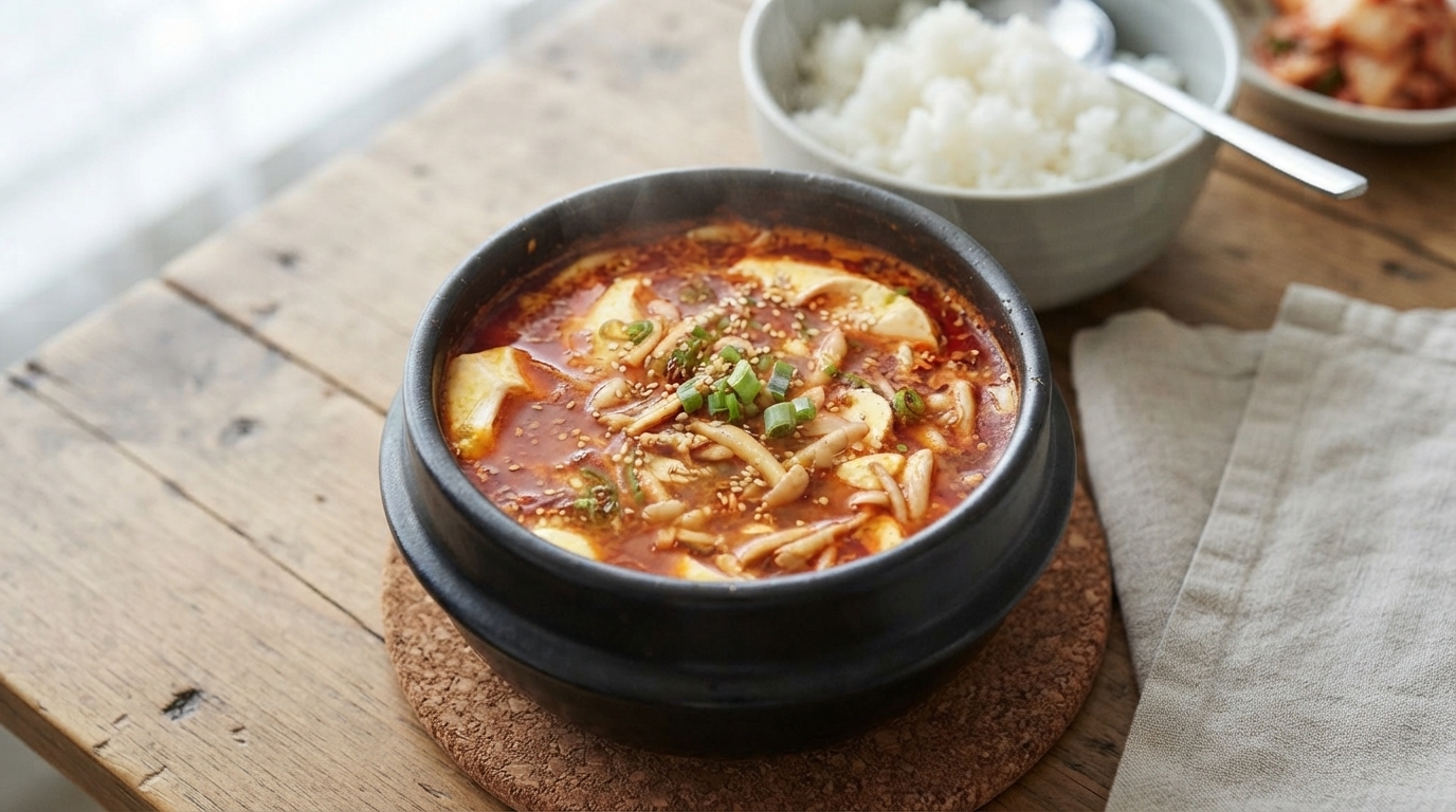 Soupe coréenne épicée au tofu soyeux (Sundubu-jjigae)