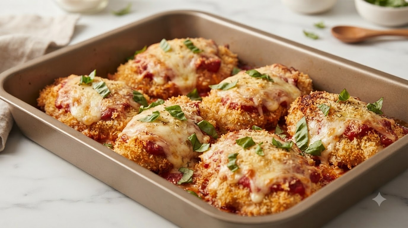 Poulet Croustillant au Parmesan et Sauce Tomate