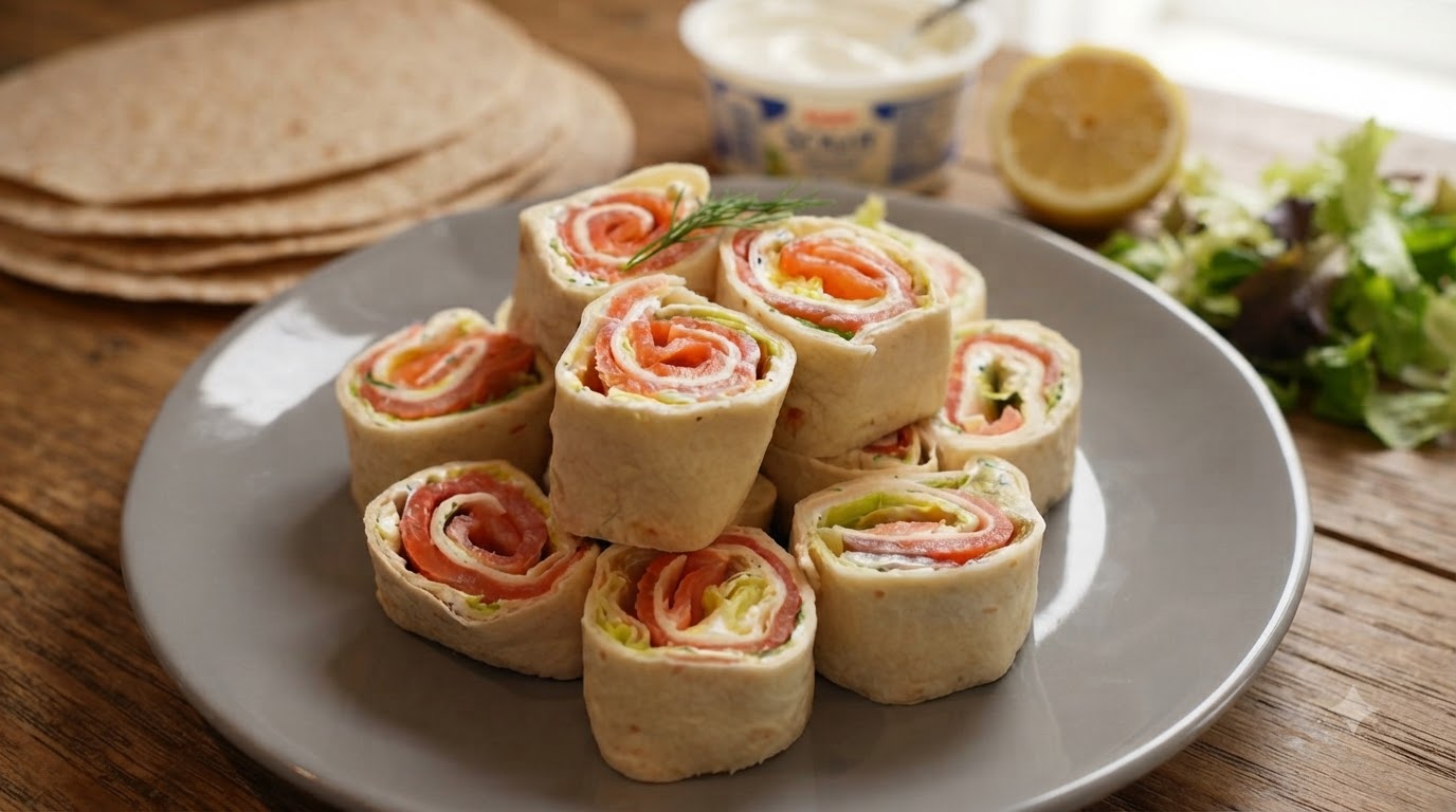 Wraps de Salade au Saumon Fumé (Roulés Crémeux à l'Aneth)