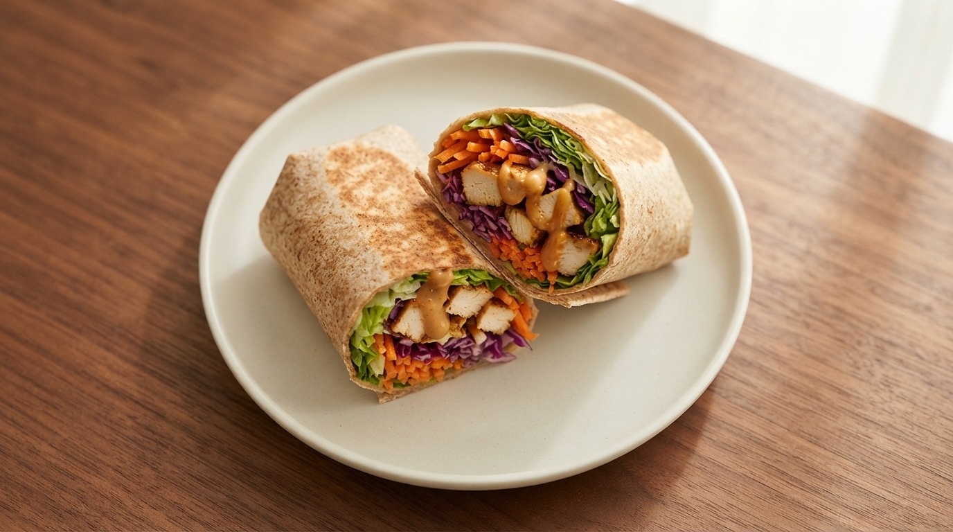 Wrap de Poulet au Beurre de Cacahuète Doux et Épicé