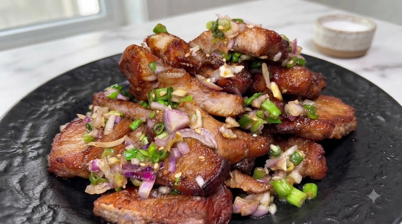 Côtes de porc au sel et aux oignons verts à la friteuse sans huile