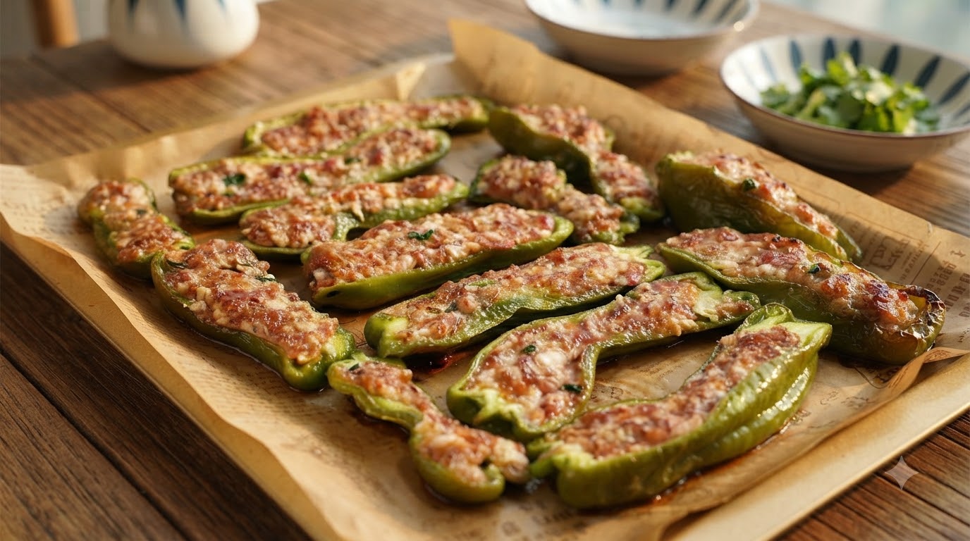 Poivrons verts farcis à la viande hachée cuits au four