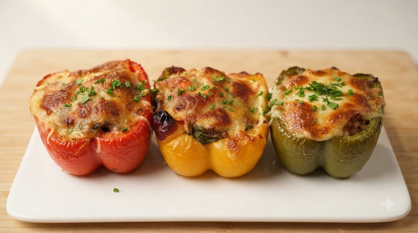 Poivrons Farcis au Porc Haché et à la Mozzarella au Four