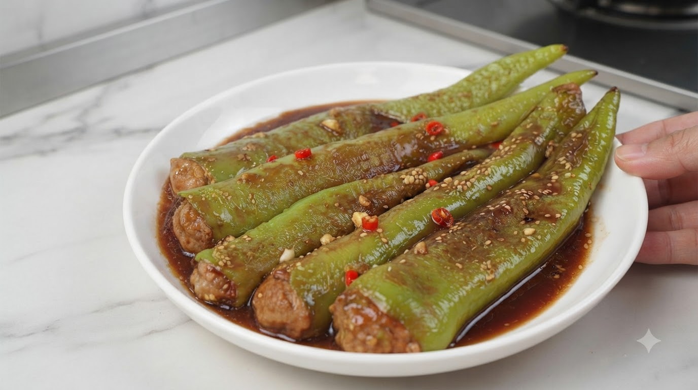 Piments verts farcis et sautés à la sauce savoureuse