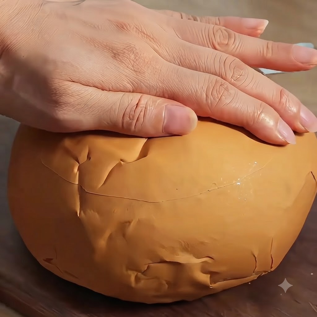 Une paire de mains coupant le chapeau dune miche de pain ronde pour former un bol en pain creux.