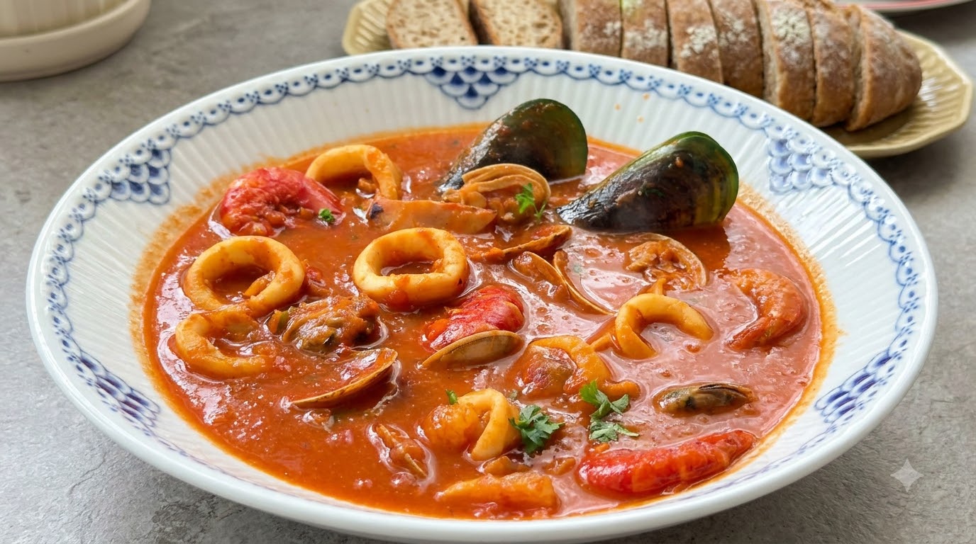 Soupe de fruits de mer traditionnelle espagnole (Sopa de Mariscos)