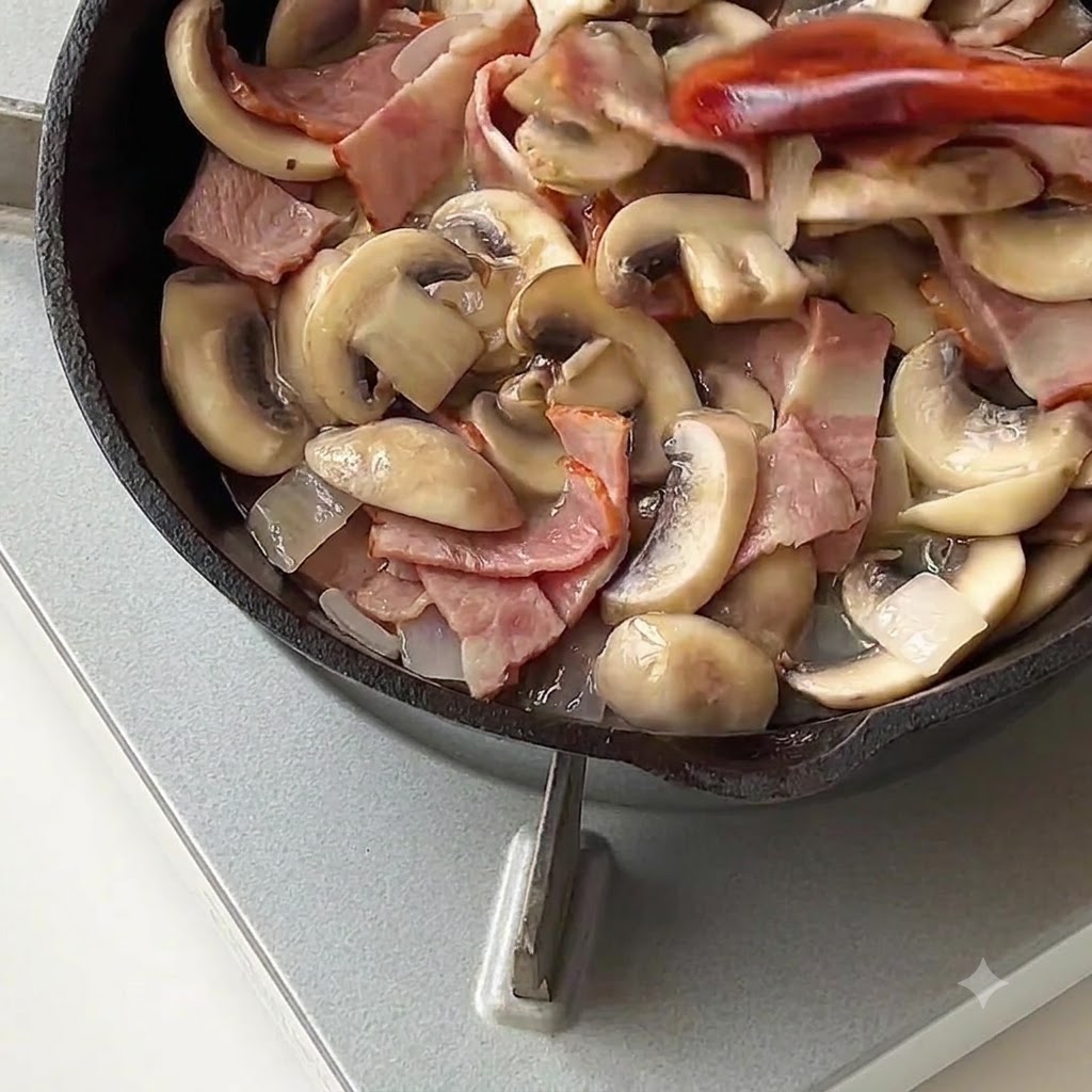 Du sel de mer et du poivre noir assaisonnés sur le mélange en cuisson à lintérieur dune poêle.