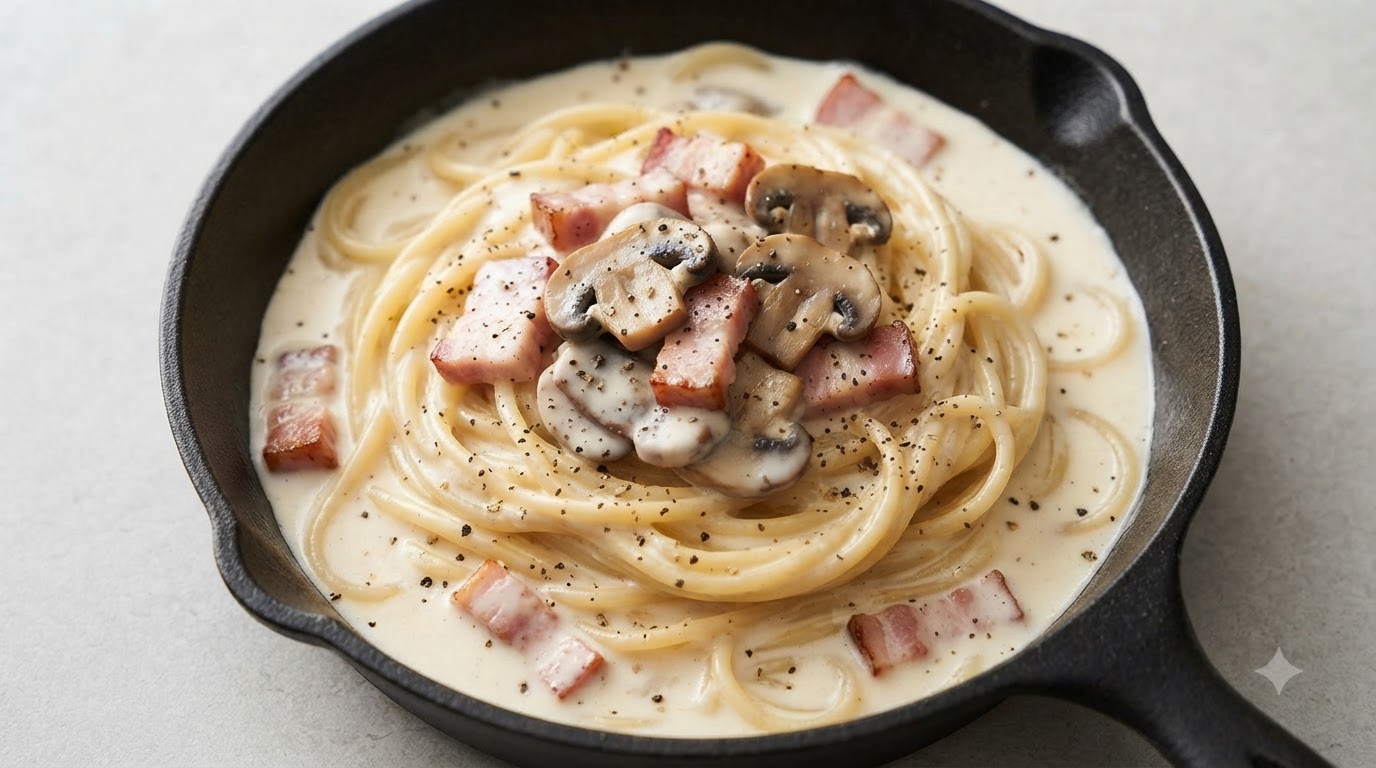 Pâtes Crémeuses au Bacon et Champignons