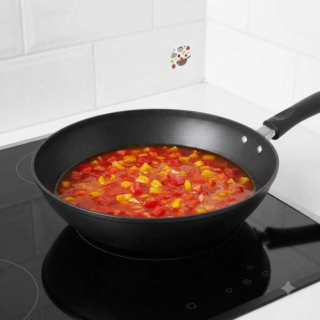 Un wok couvert posé sur une cuisinière alors que les ingrédients mijotent à lintérieur.