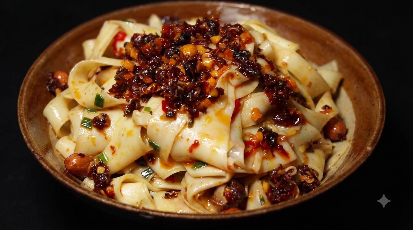 Nouilles Larges au Bœuf Piquant et Sauce Chili