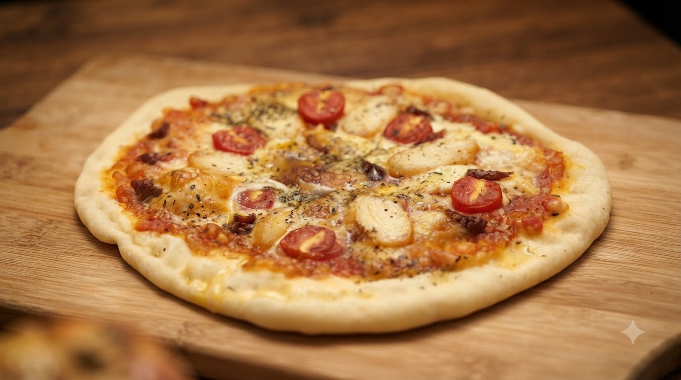 Plاتو de Pizza Casera con Salsa de Espinacas Cremosas y Tomate
