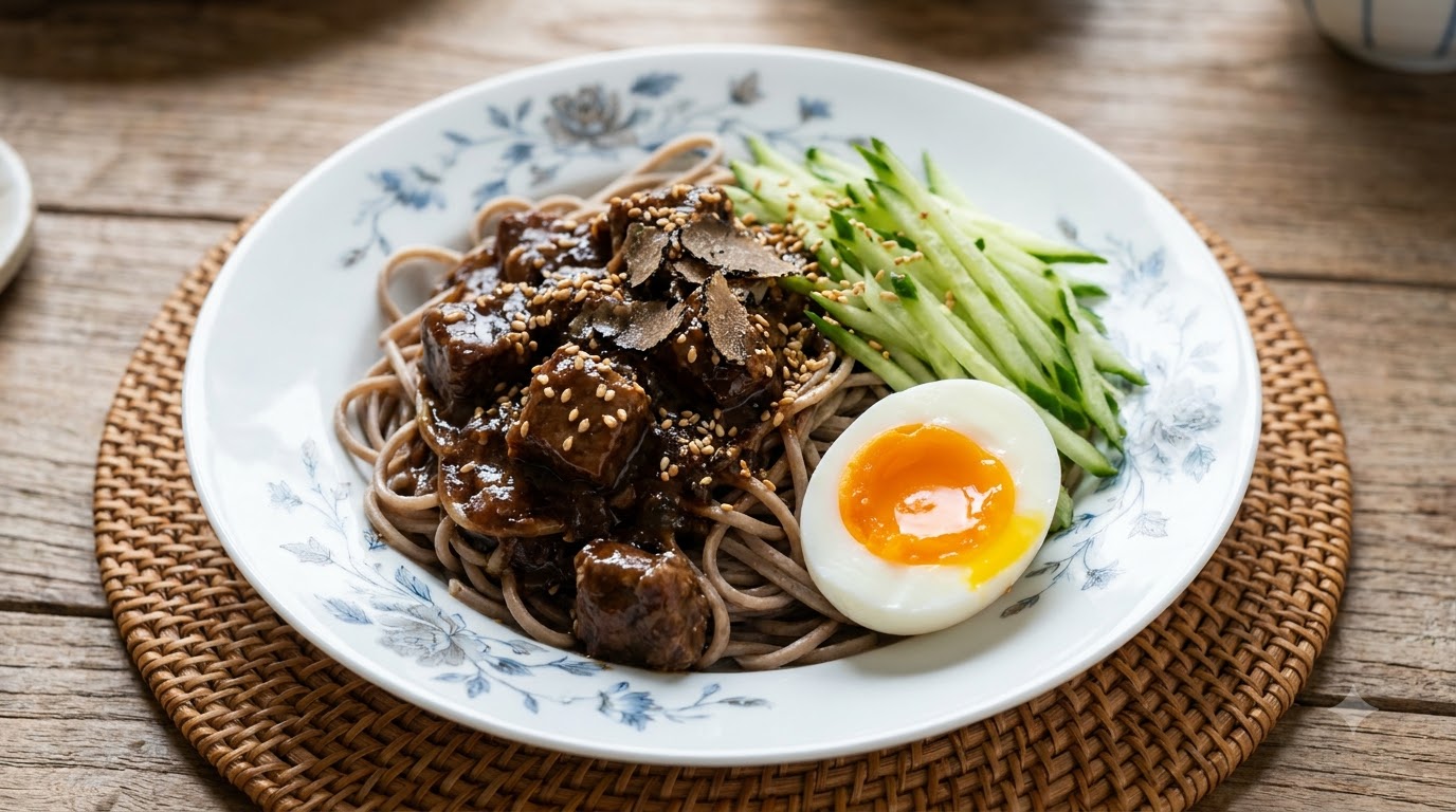 Nouilles Soba à la Sauce de Bœuf et Truffe Noire