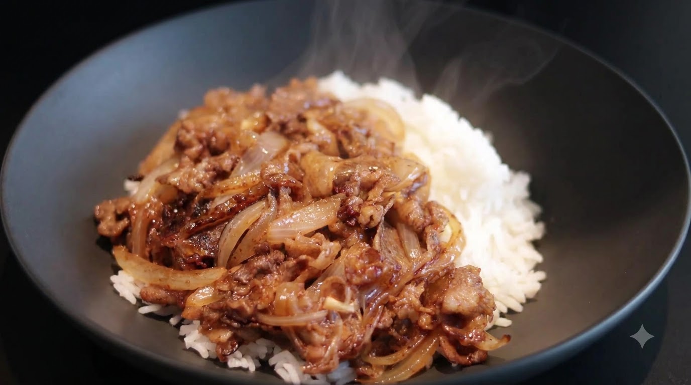 Bol de Riz au Bœuf, Beurre et Oignons