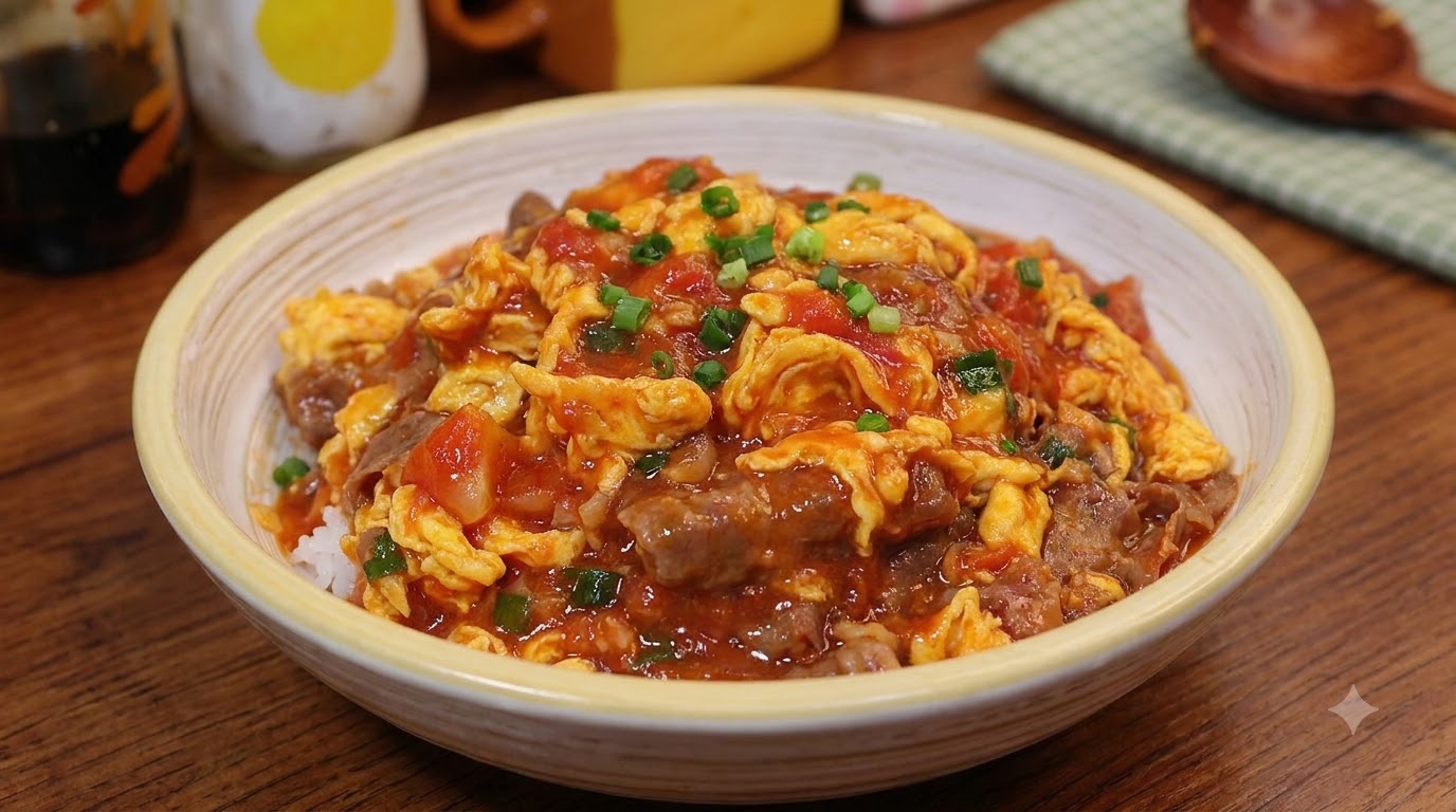 Bol de Riz au Bœuf, Tomates et Œufs