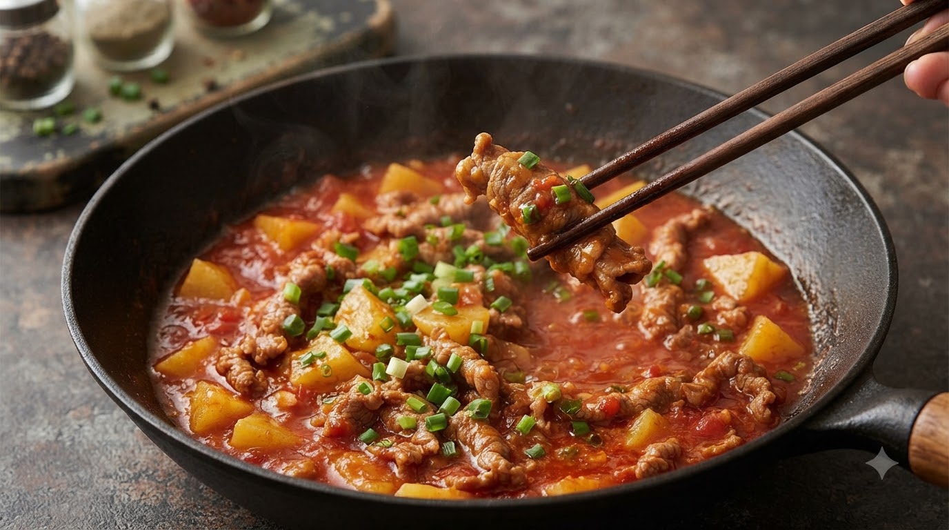 Hot Pot de Rouleaux de Bœuf Tomate et Pomme de Terre