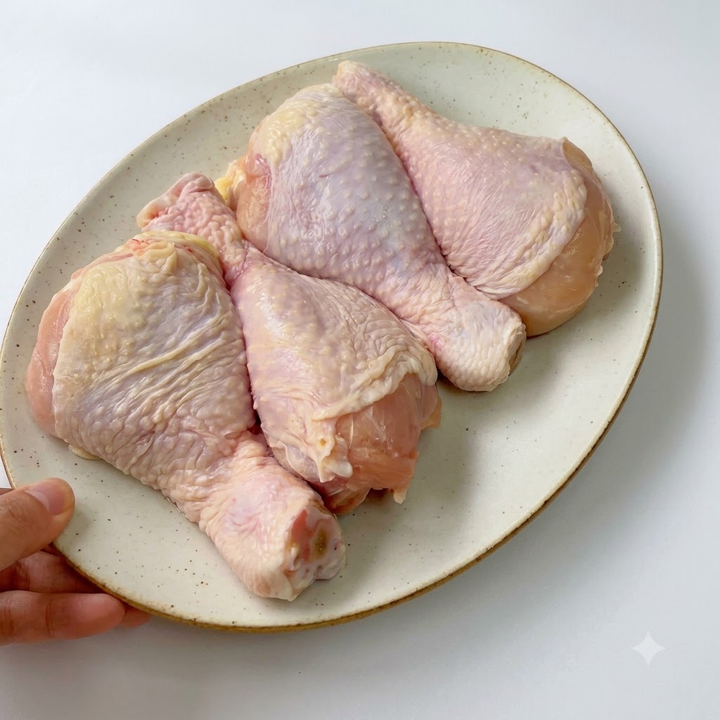 Cuisses de poulet fraîches en train dêtre désossées et coupées sur une planche à découper en bois à laide dun couteau de cuisine.