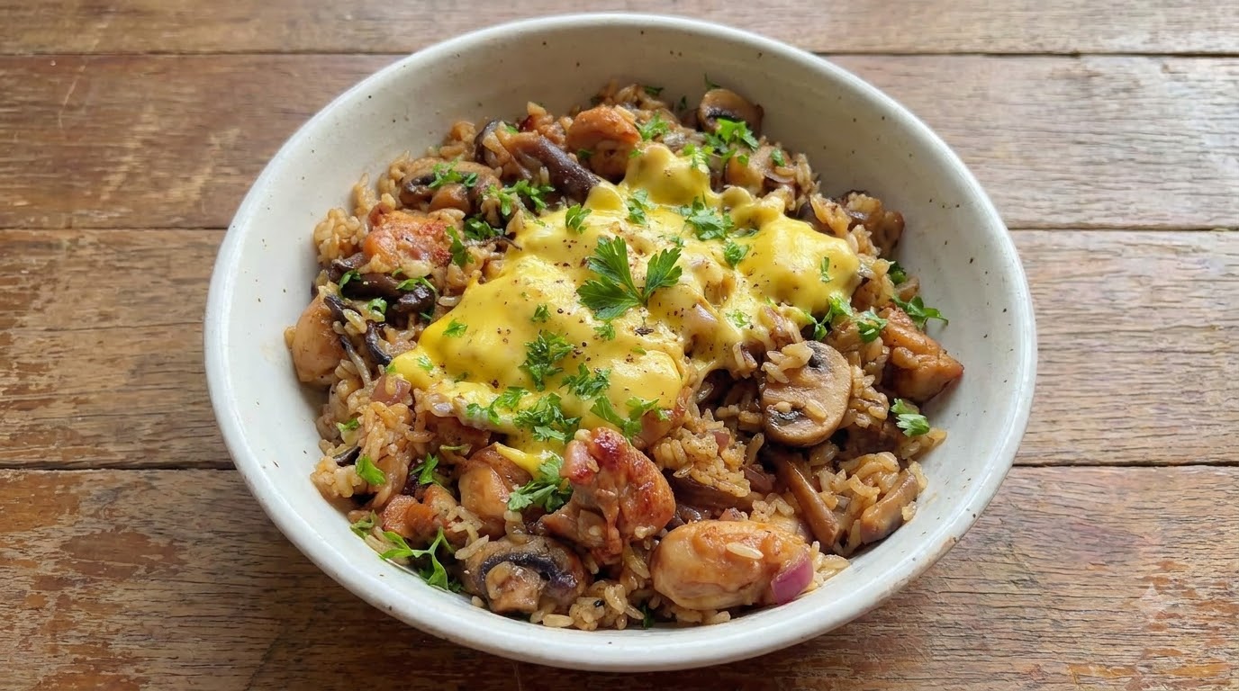 Riz Crémeux au Poulet, Champignons et Fromage
