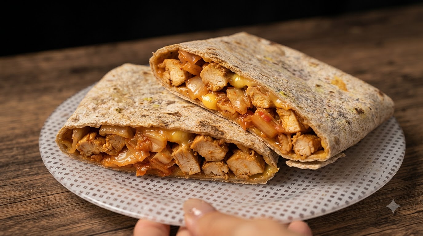 Wrap au Blé Complet au Poulet, Kimchi et Fromage