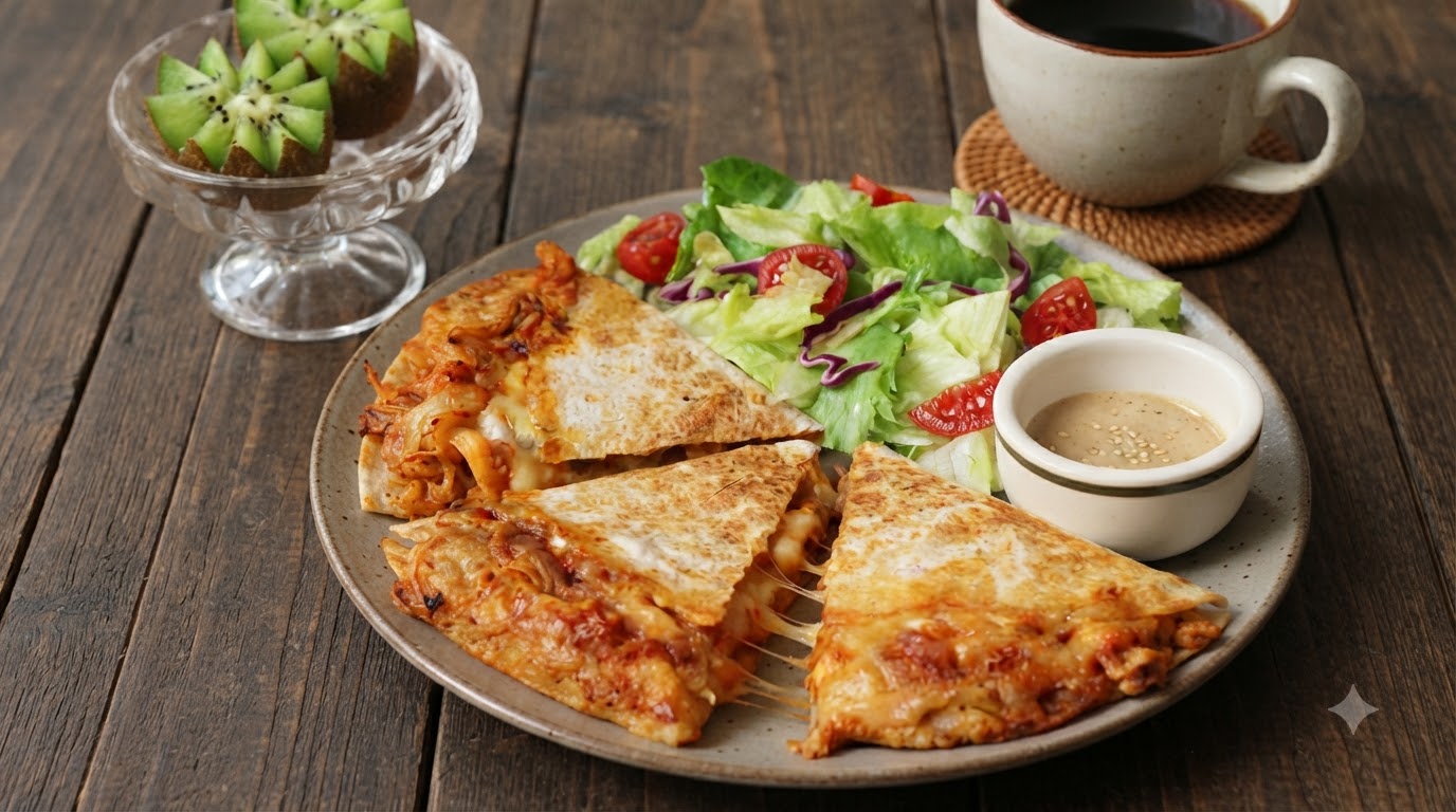 Quesadilla au Poulet, Kimchi et Pomme de Terre Fondante