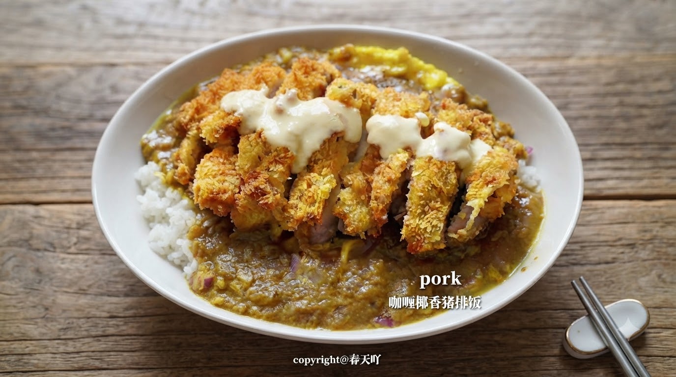 Riz au Côtelet de Porc au Curry et Lait de Coco (Katsukare)