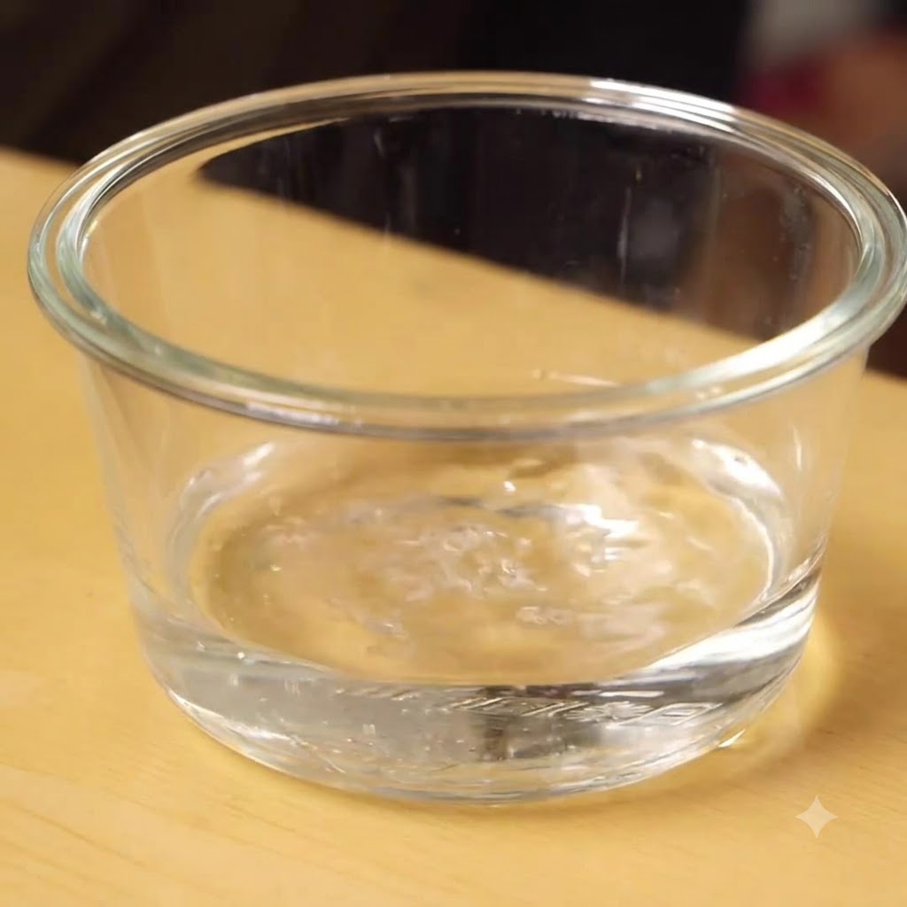 Un bol en verre contenant de leau tiède et de la pâte de miso rouge et blanc dissoute.
