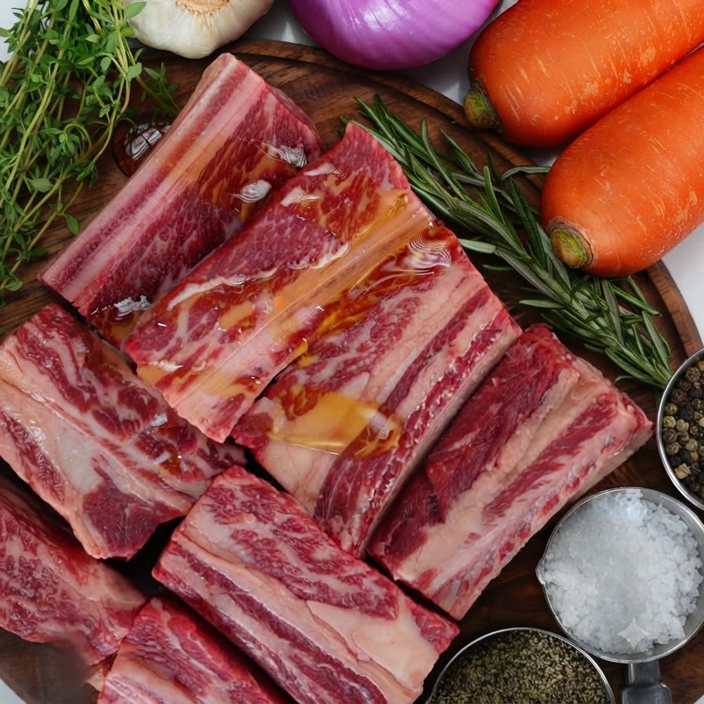 Du vin rouge versé dune bouteille dans une cocotte contenant des oignons, des carottes et du céleri sautés.